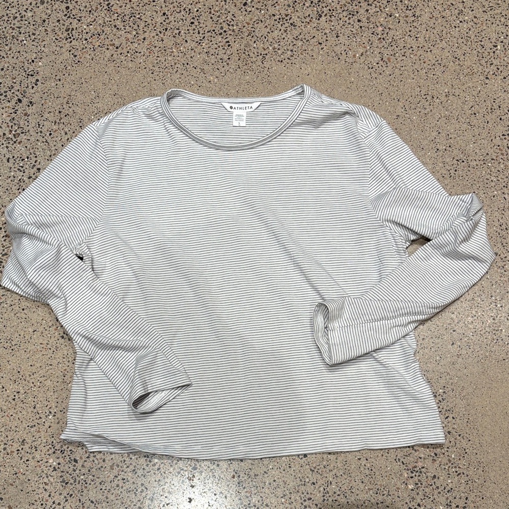 Athleta Long Sleeve Top in Gray and White Stripes